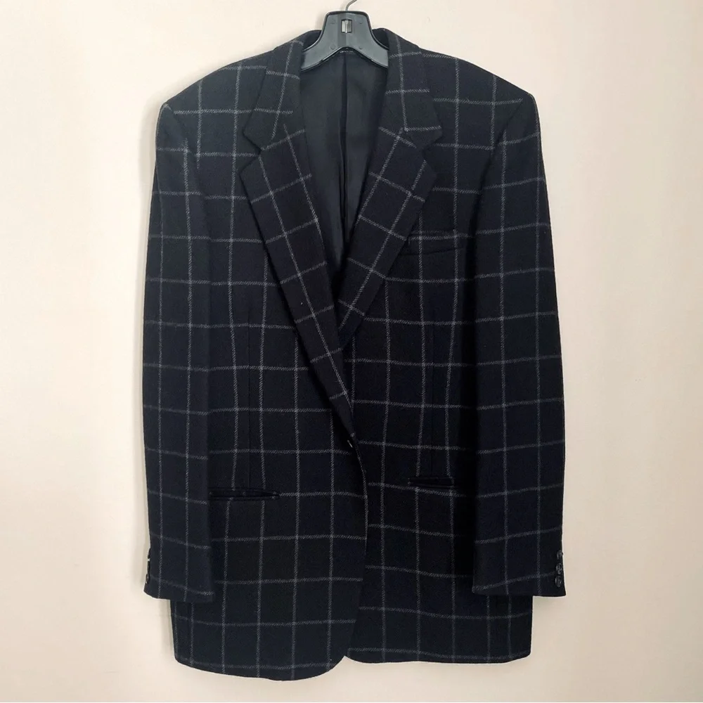 Perry Ellis sports coat black and gray windowpane Size Large 42 Vintage